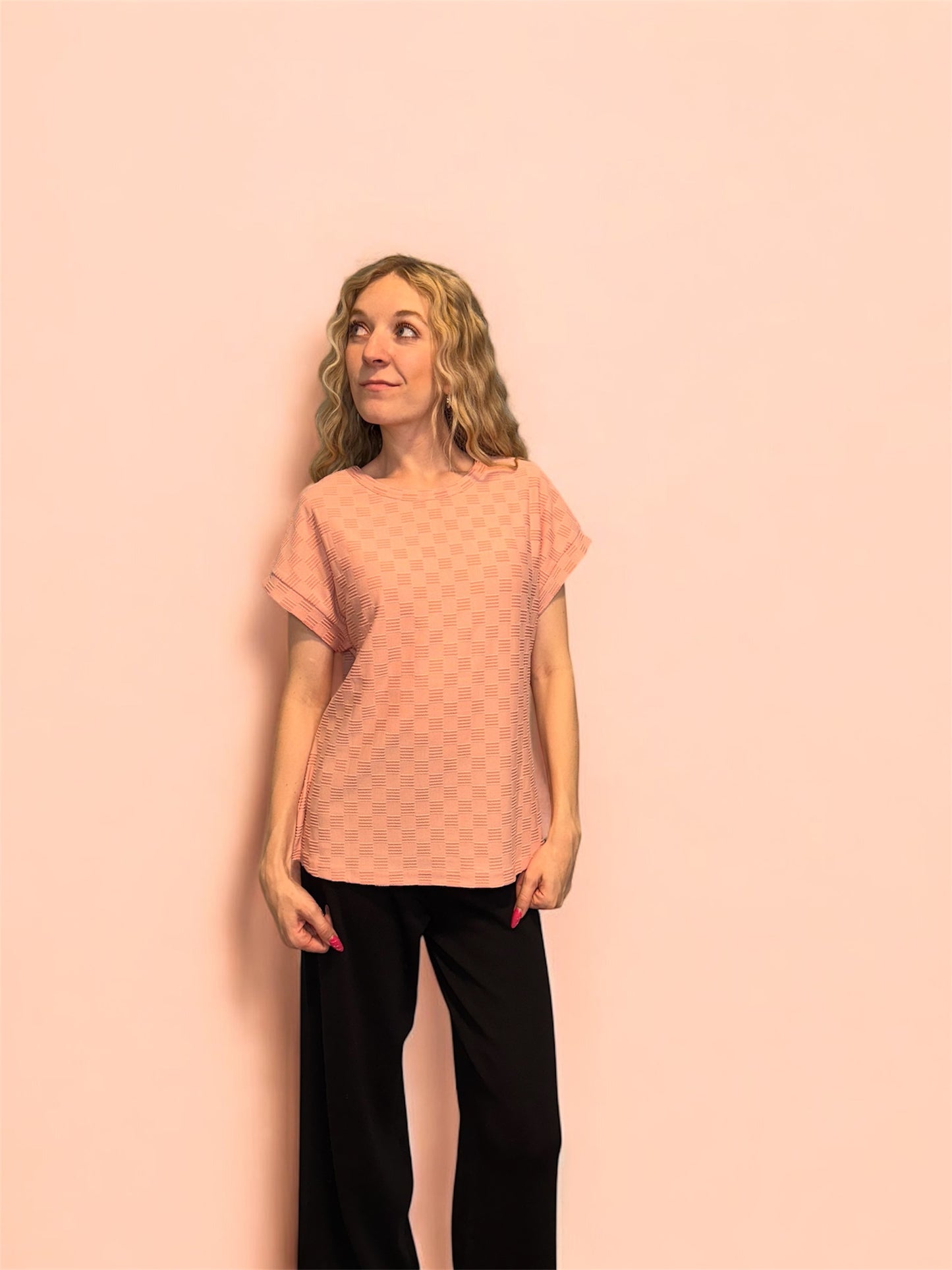 Textured Checkered Pink Top