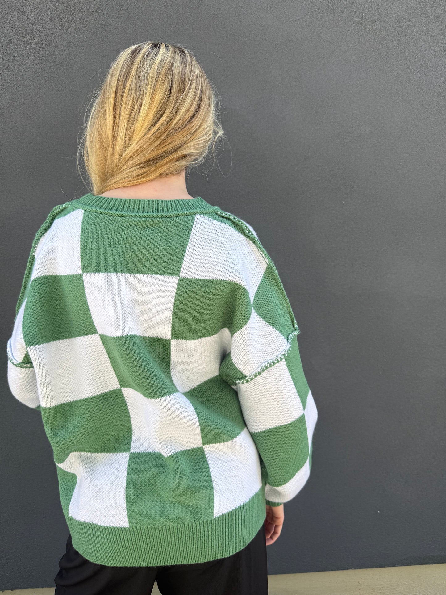 Checkered Green and White Sweater