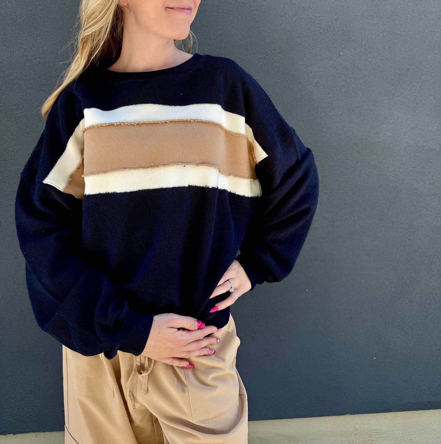 Navy Color Block Sweater