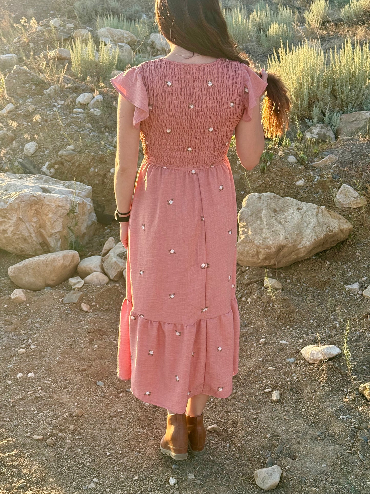 Pink Embroidered Flower Dress
