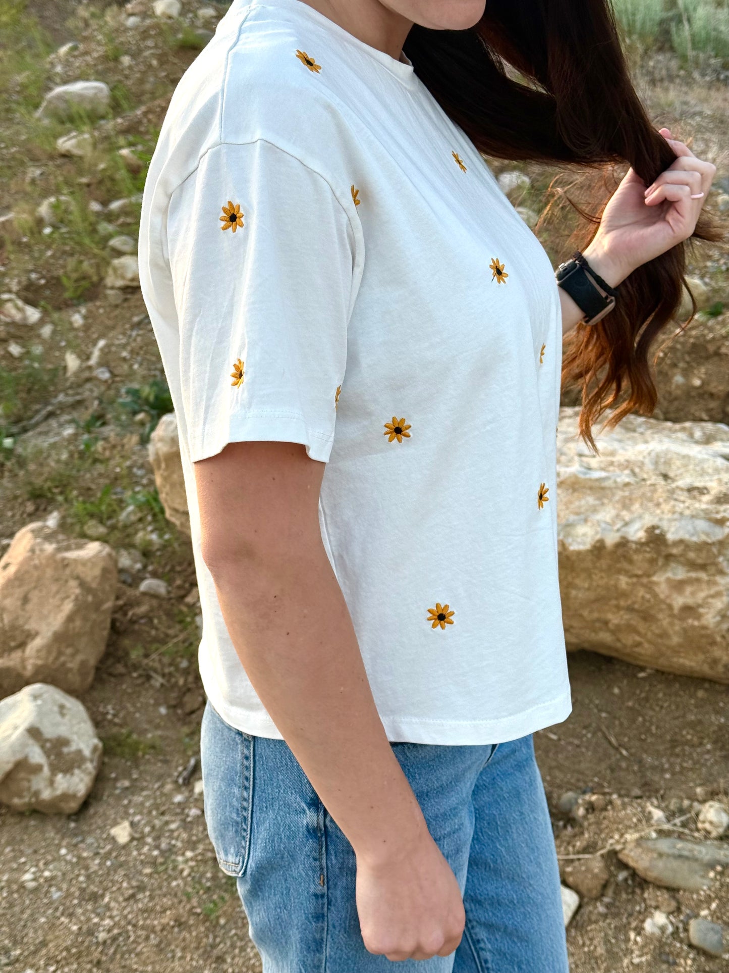 Floral Embroidered Crew Neck T-Shirt