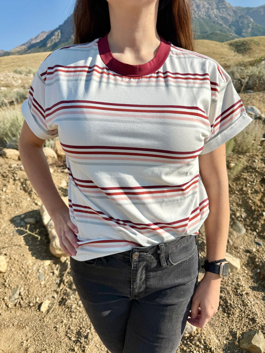 The Retro Maroon Striped Tee