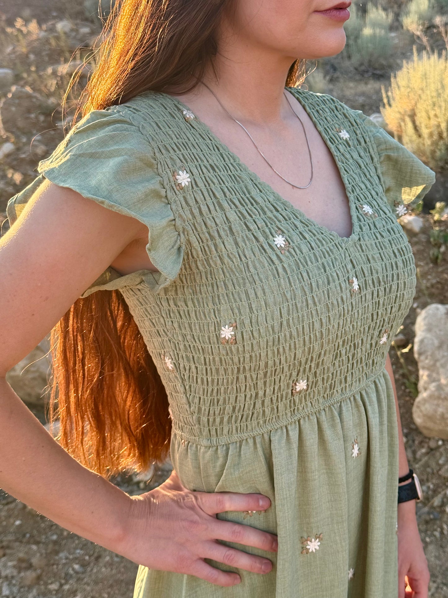Green Embroidered Dress
