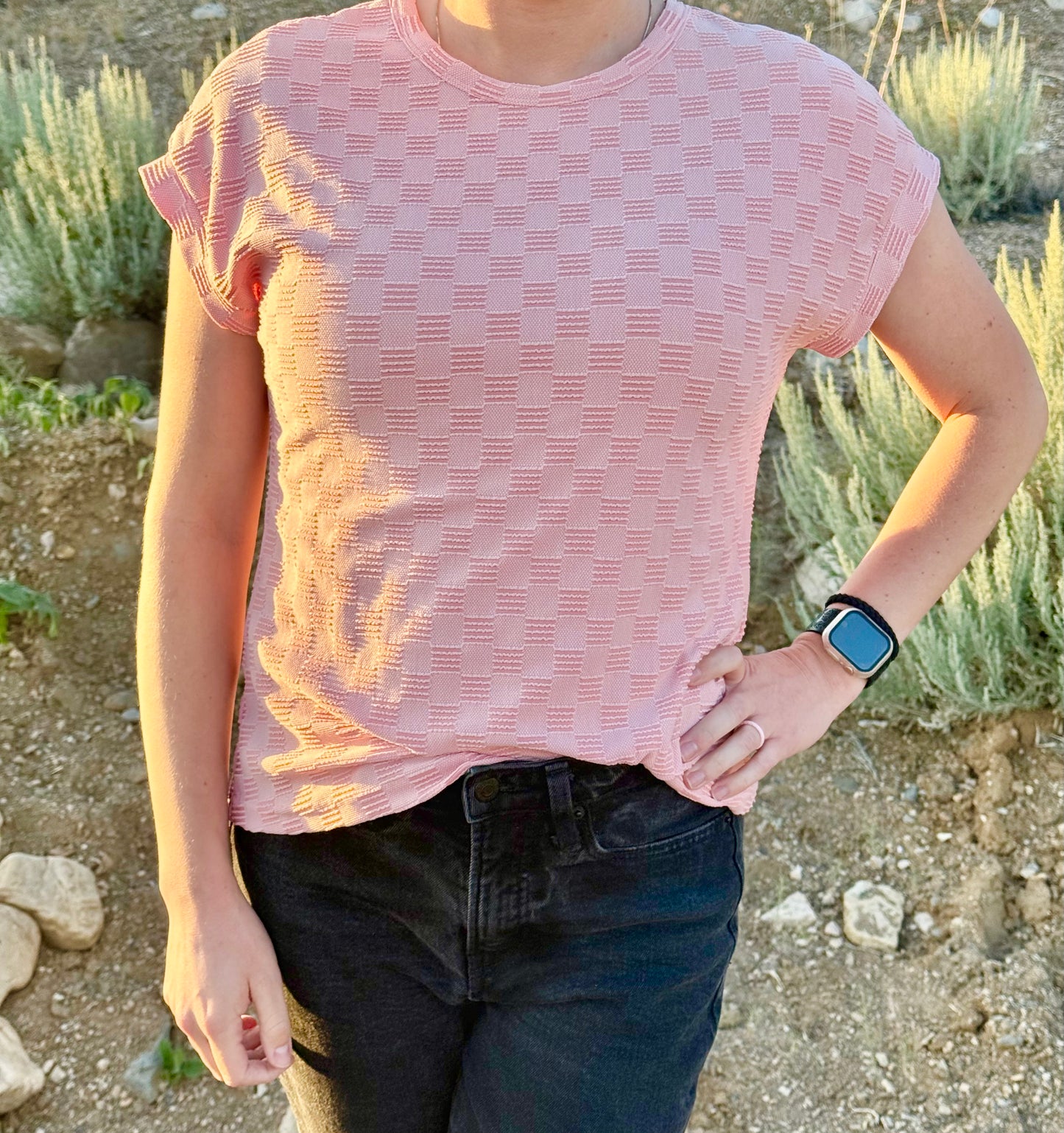 Textured Checkered Pink Top