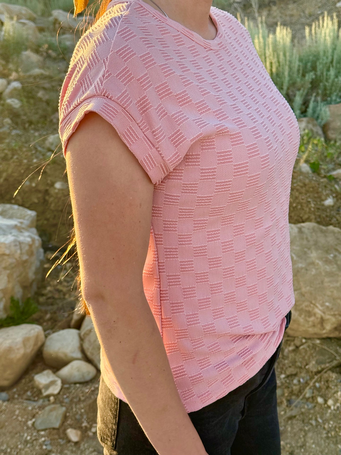 Textured Checkered Pink Top