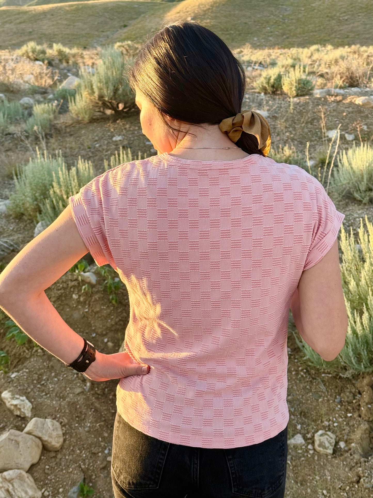 Textured Checkered Pink Top
