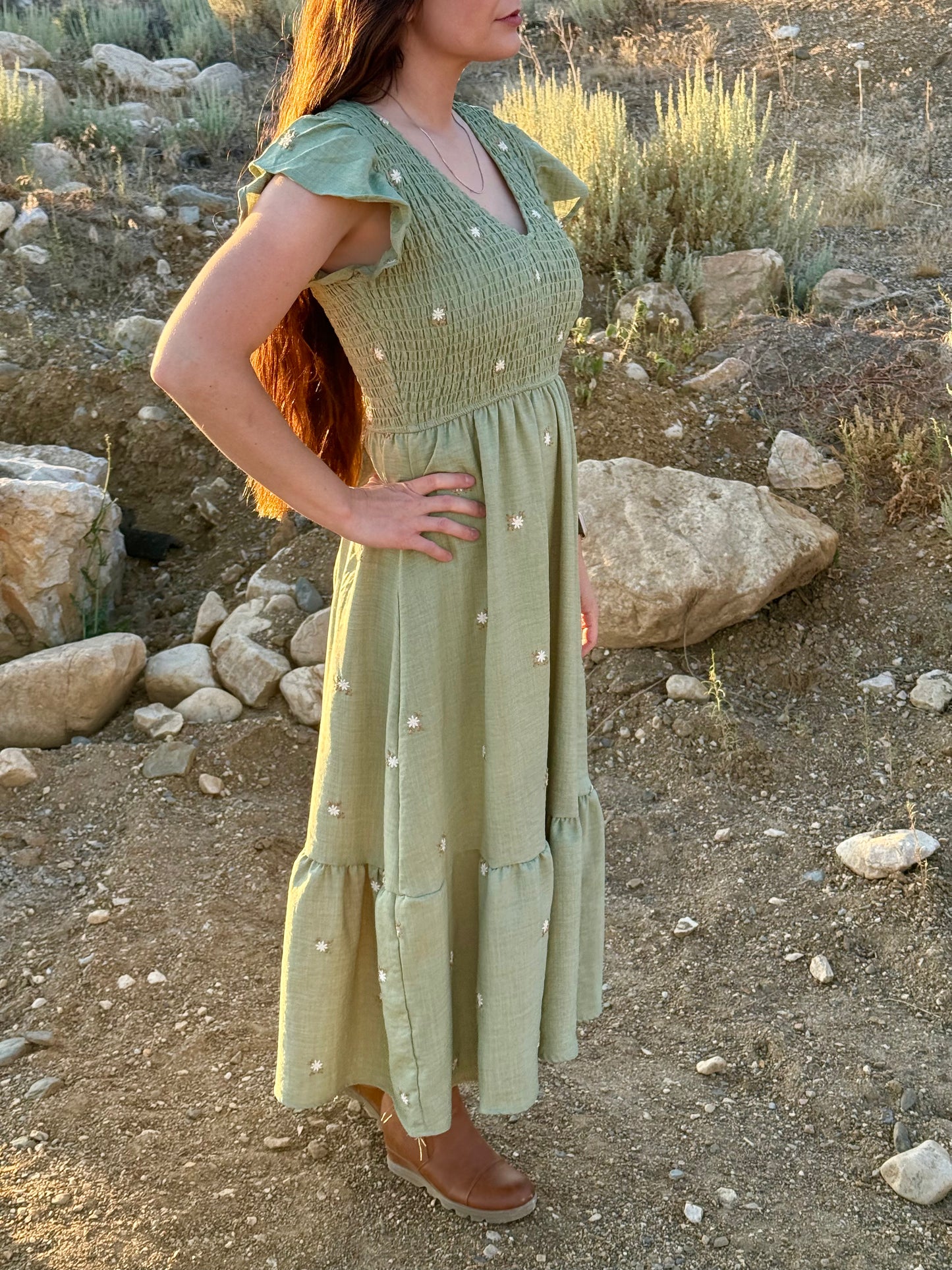 Green Embroidered Dress