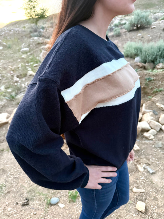 Navy Color Block Sweater