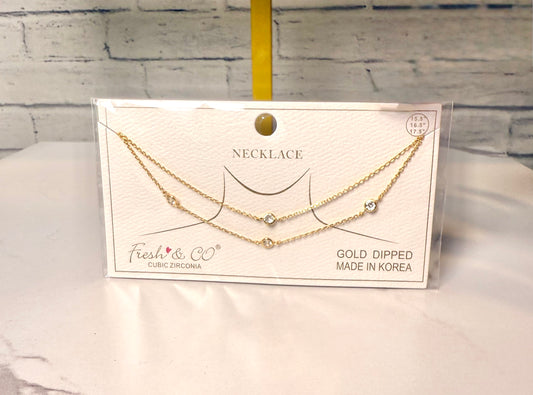 Sparkling Cubic Zirconia Gold Dipped Necklace (2 piece)