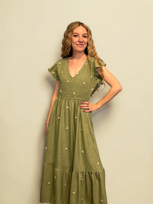 Green Embroidered Dress