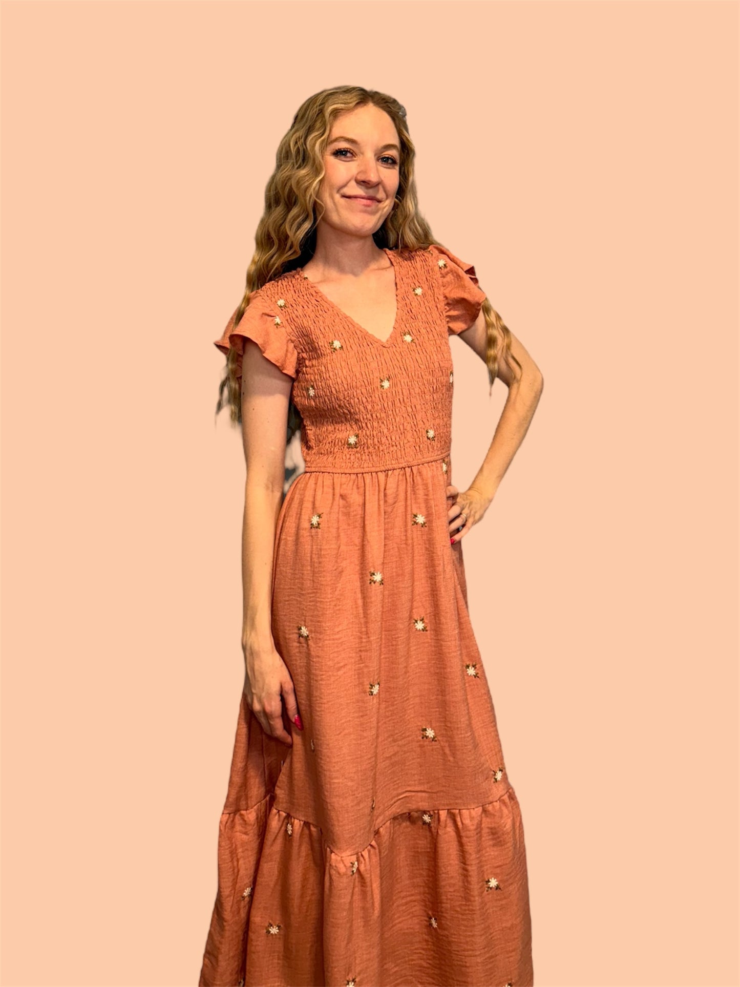 Pink Embroidered Flower Dress