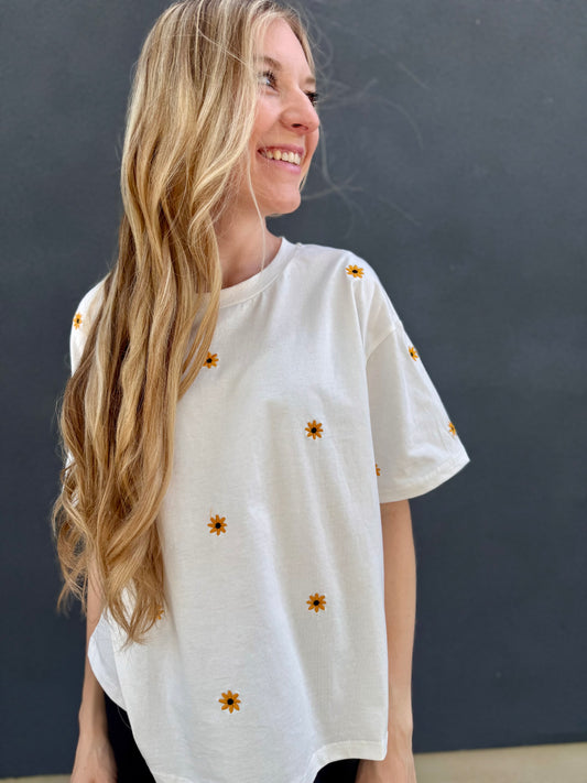 Floral Embroidered Crew Neck T-Shirt