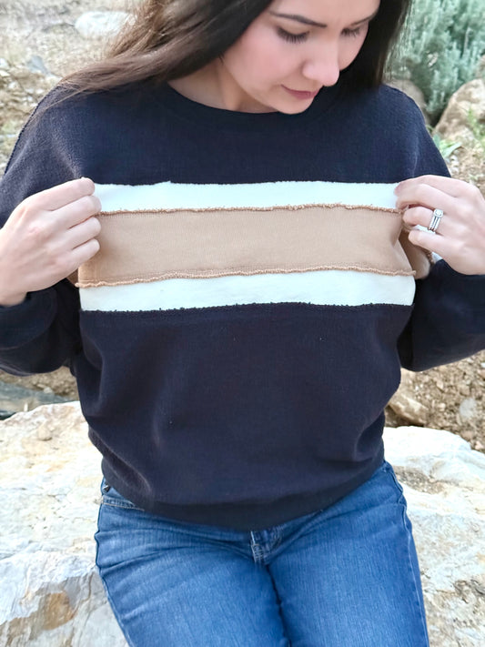 Navy Color Block Sweater