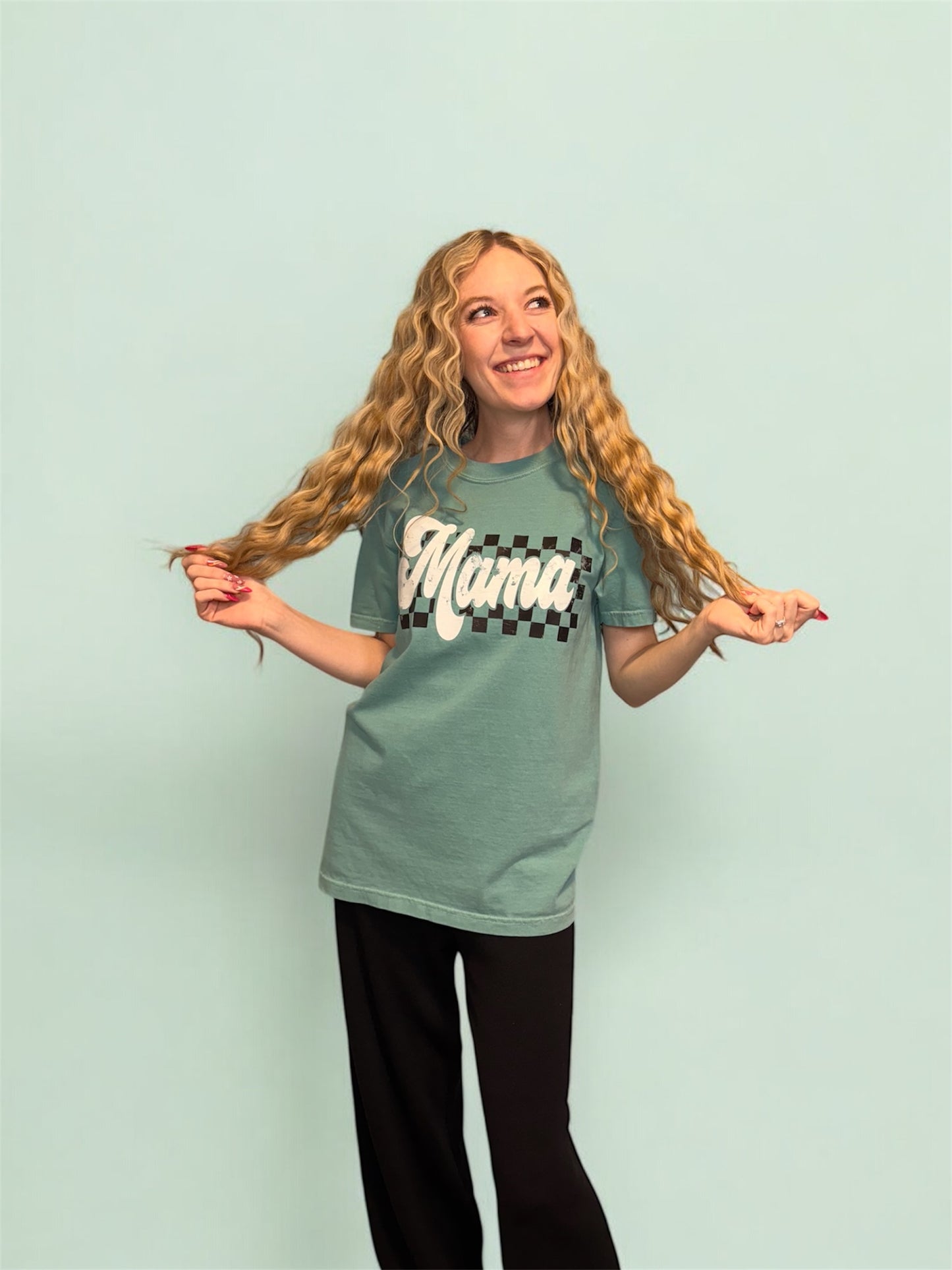 Retro Checkered Mama T-Shirt