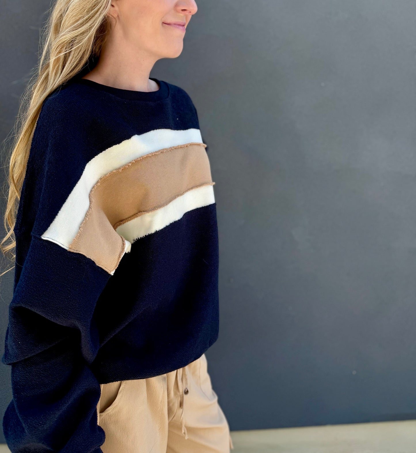 Navy Color Block Sweater