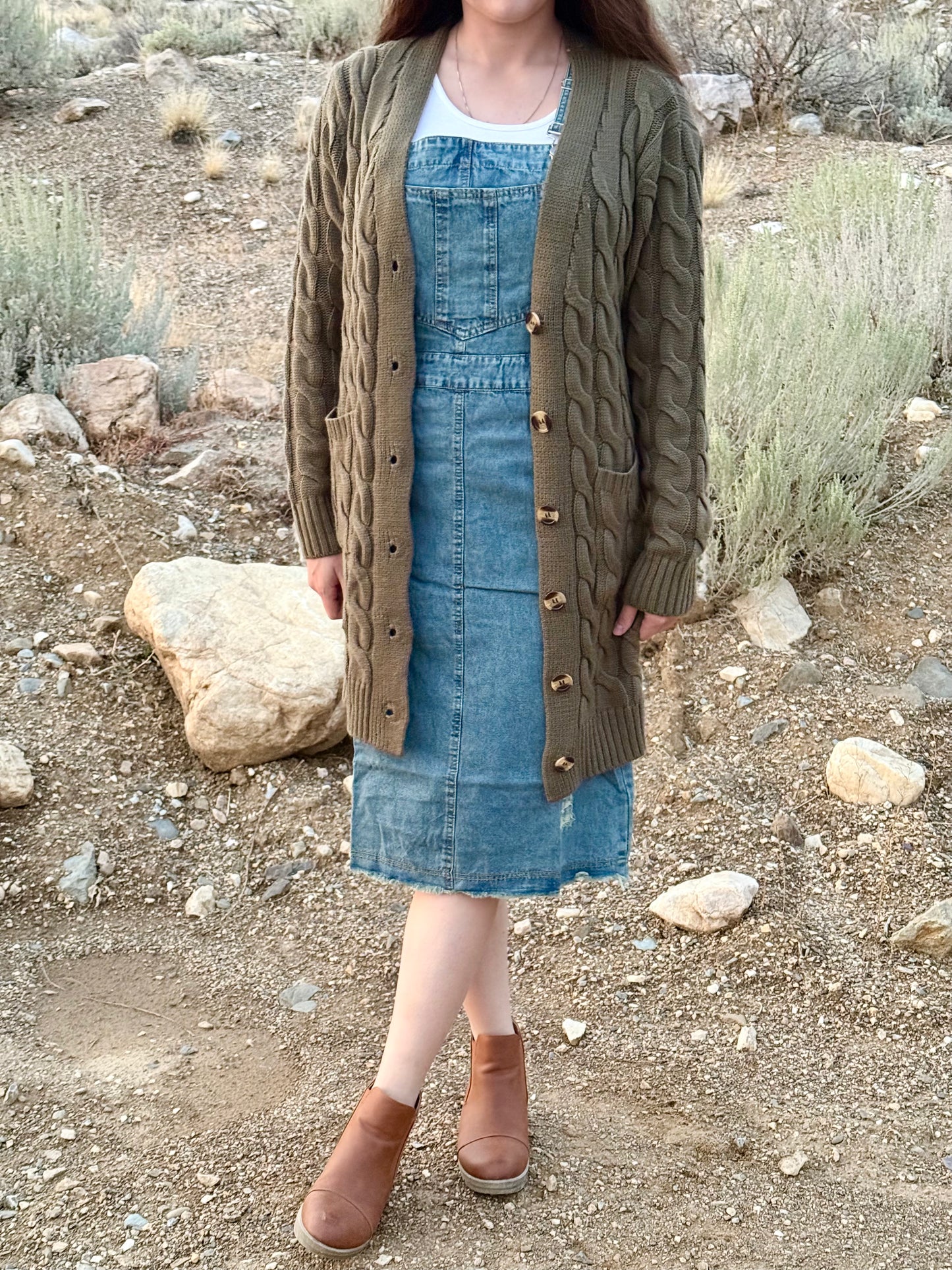 Long Olive Green Cardigan