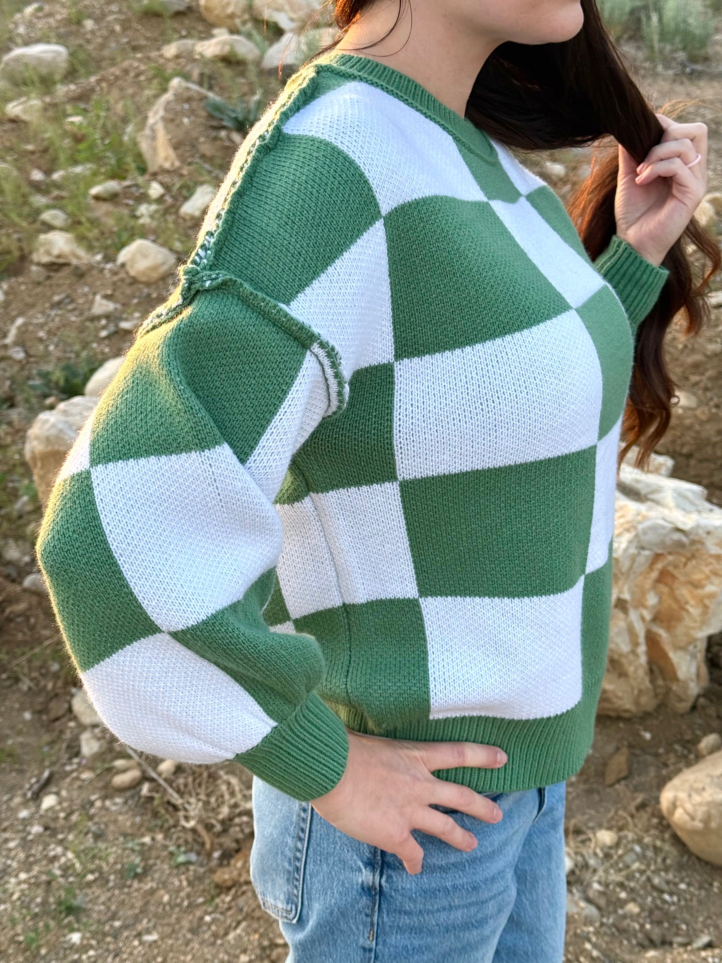 Checkered Green and White Sweater
