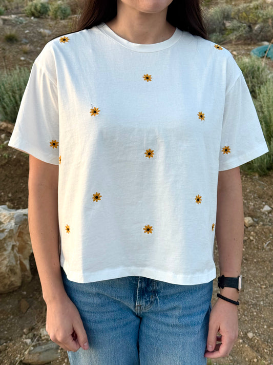 Floral Embroidered Crew Neck T-Shirt