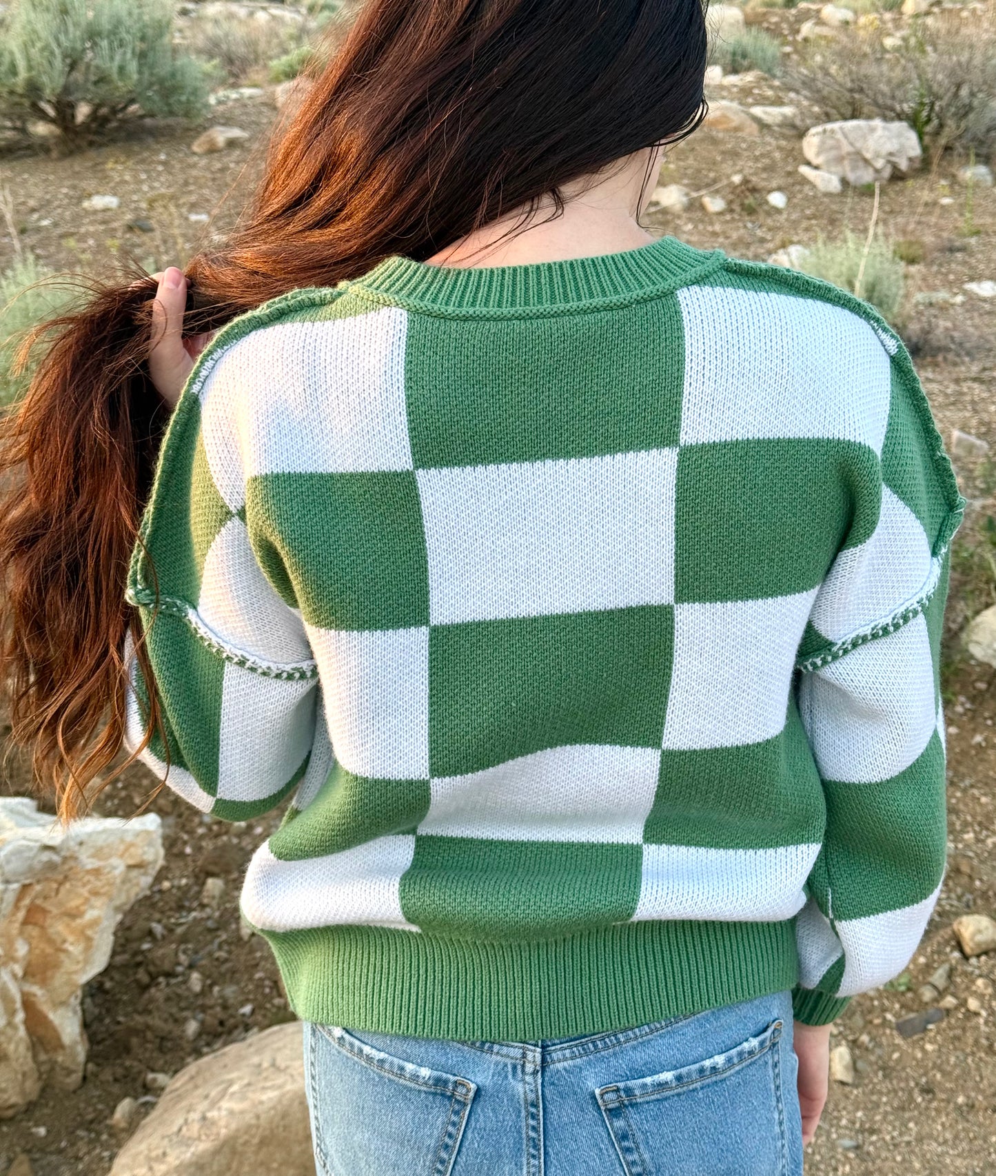 Checkered Green and White Sweater