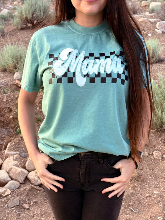 Retro Checkered Mama T-Shirt