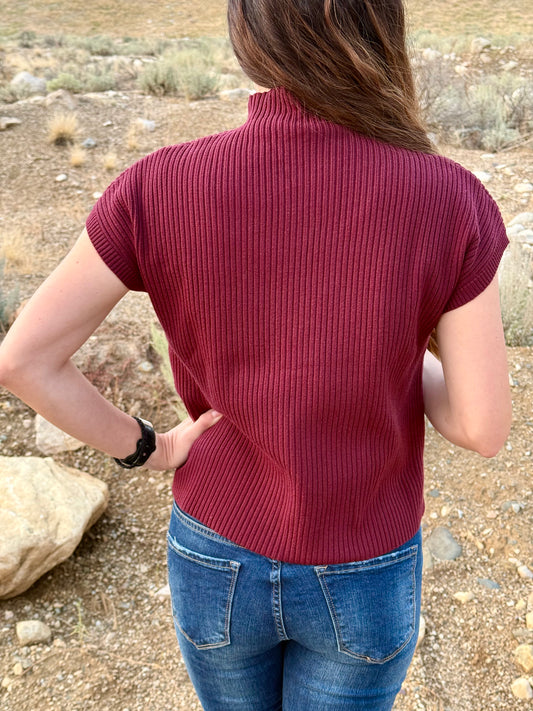 Patched Pocket Ribbed Short Sleeve Sweater