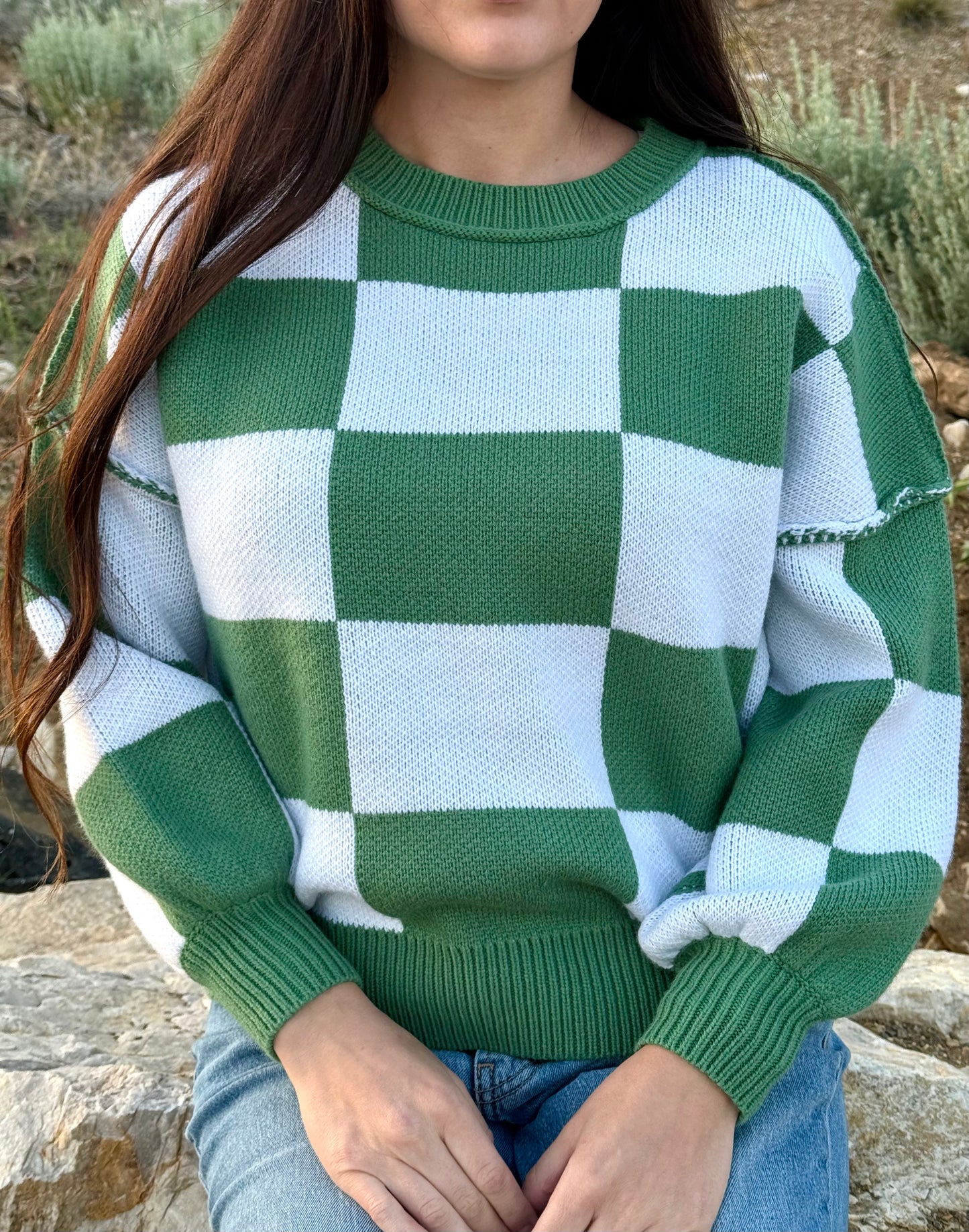 Checkered Green and White Sweater