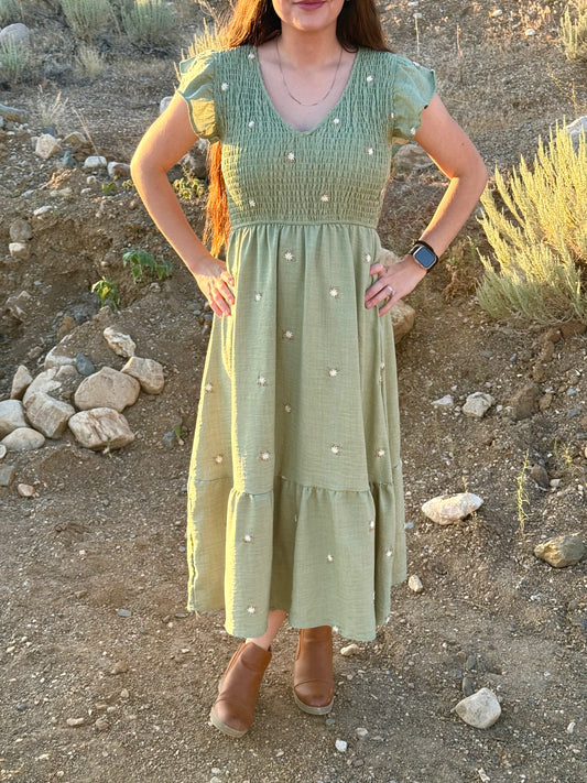 Green Embroidered Dress