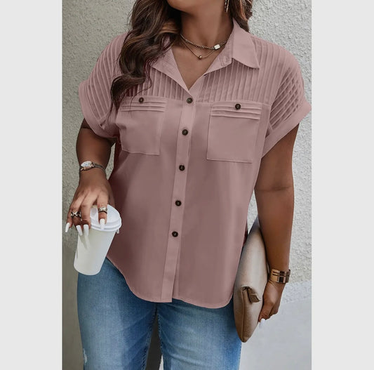 (Plus Size) Loose Button Up Blouse