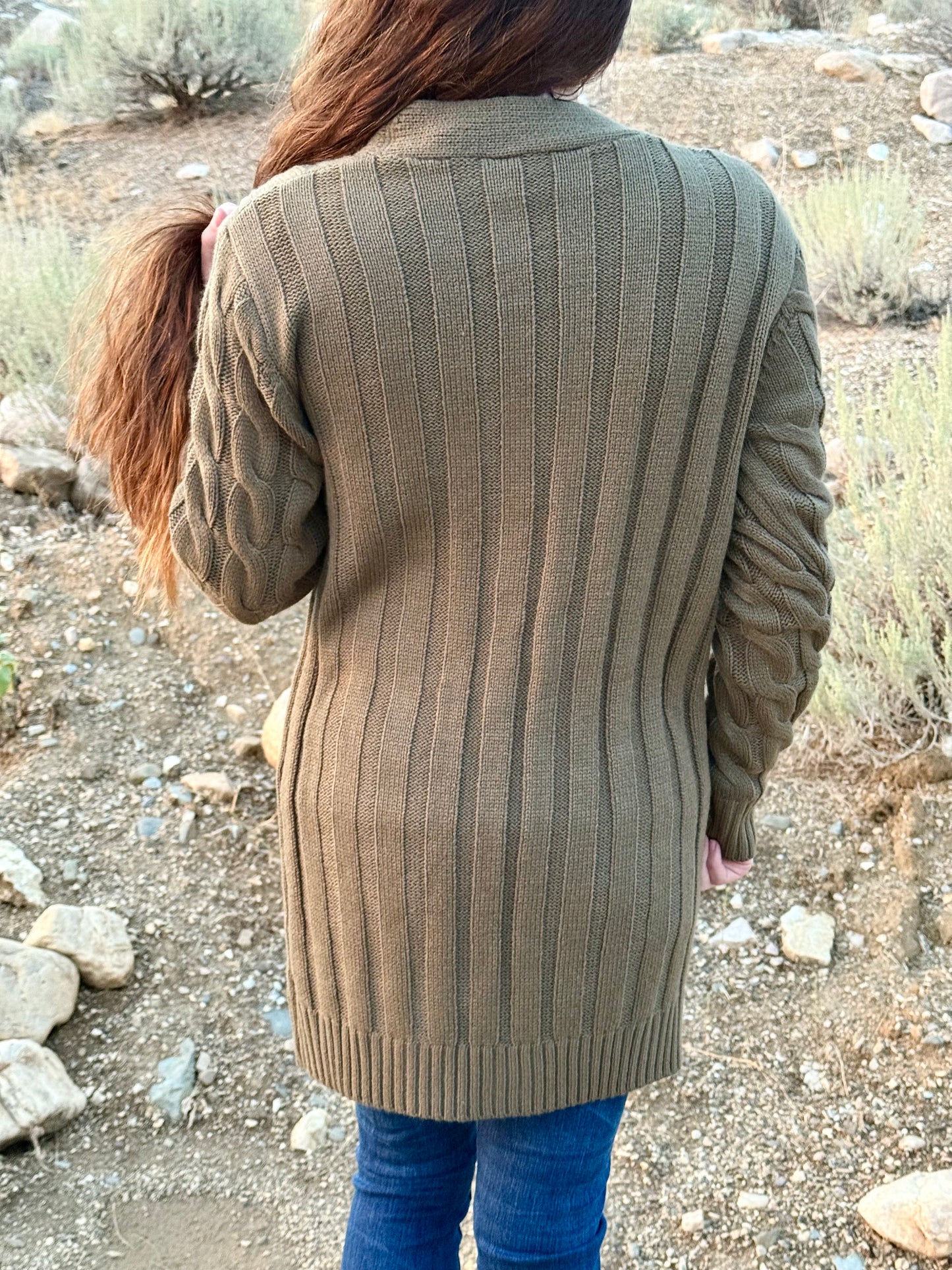 Long Olive Green Cardigan