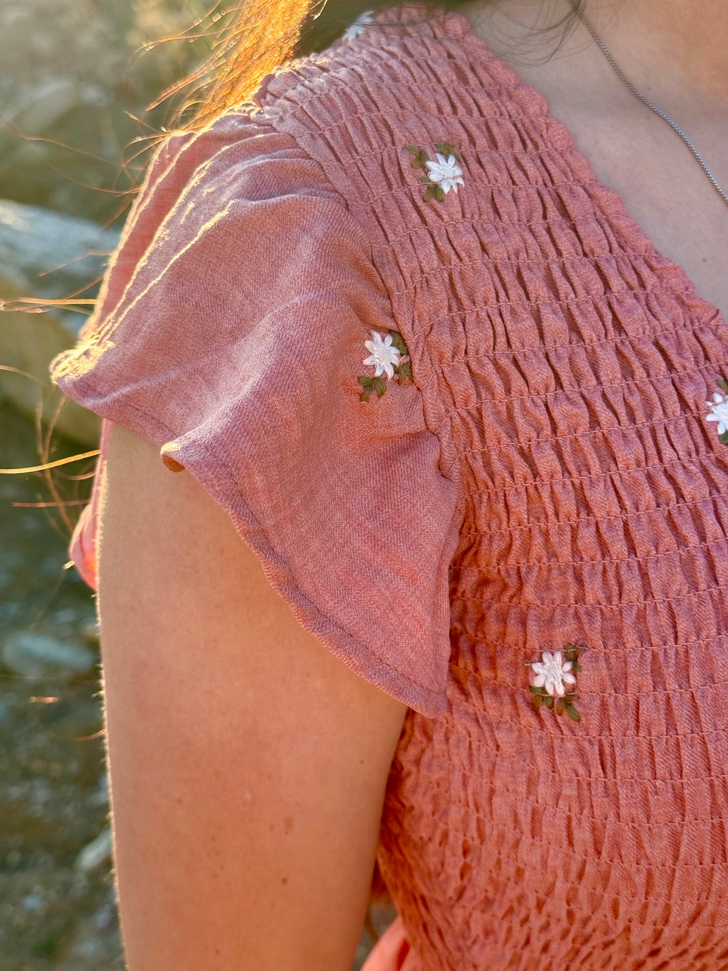Pink Embroidered Flower Dress