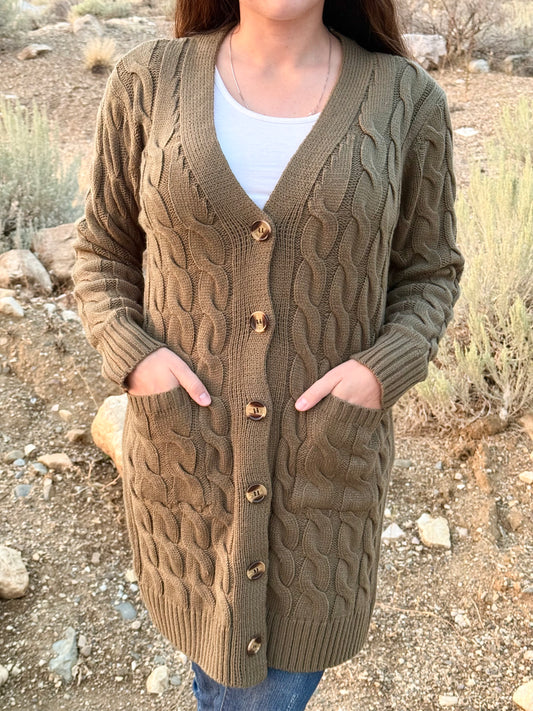 Long Olive Green Cardigan