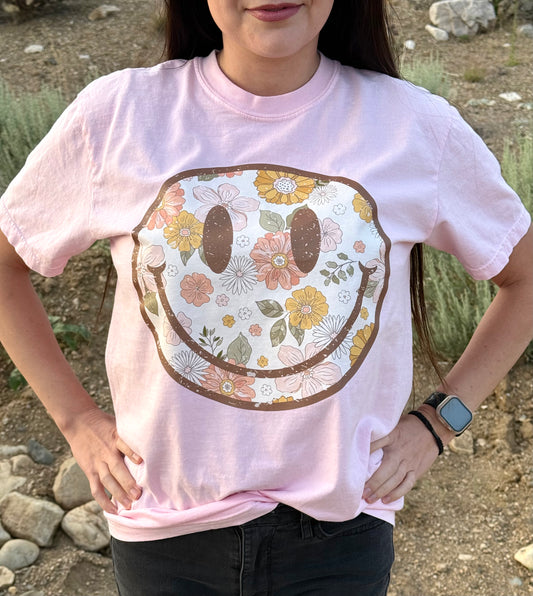 Floral Smiley Face T-Shirt