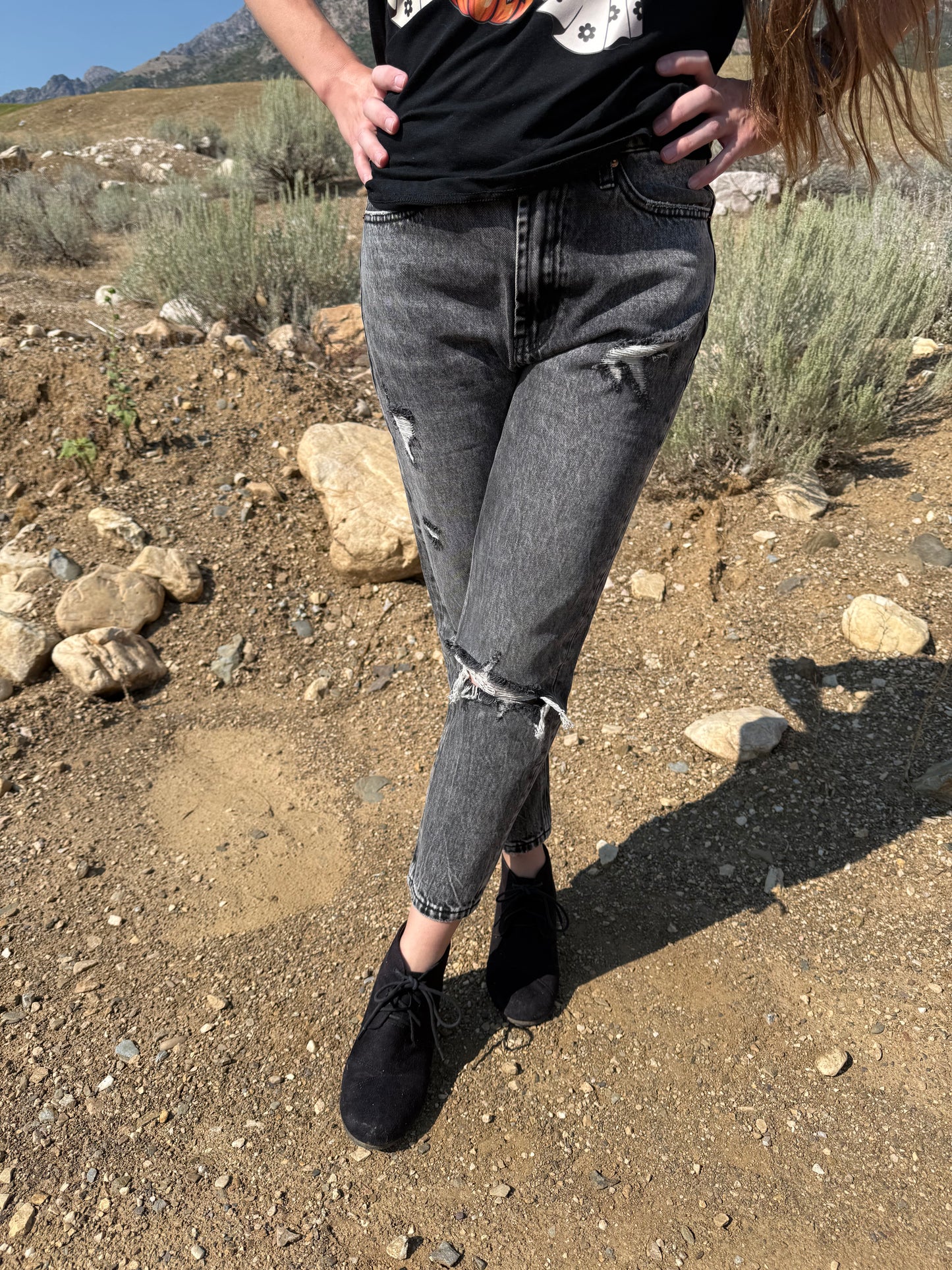 Distressed Black Wash Jeans