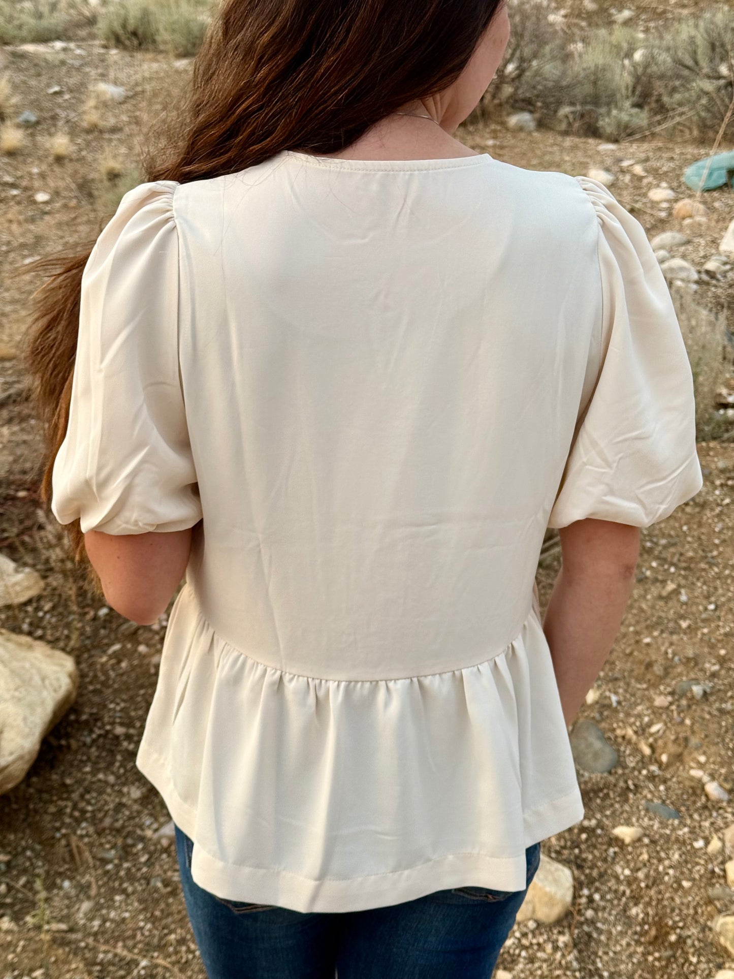 Ivory Satin Bow Blouse